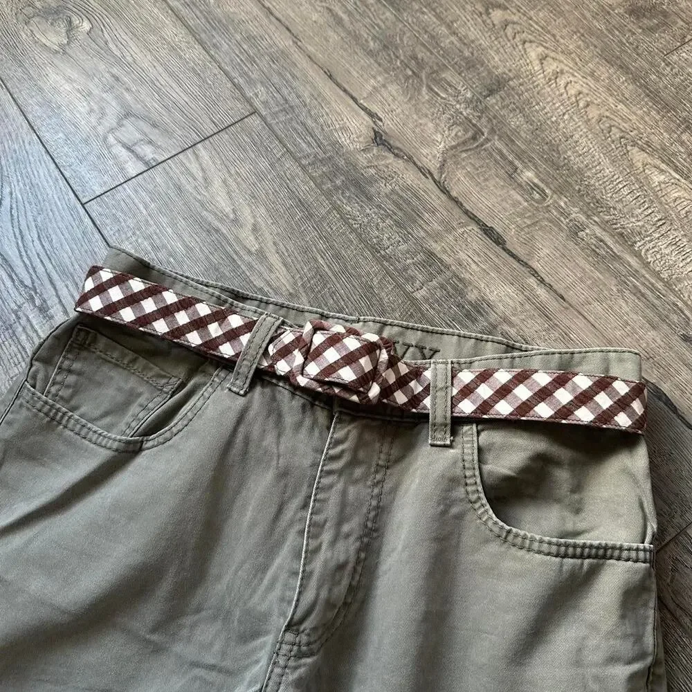 Vintage Y2K Plaid Gingham Brown Tan Canvas Strap Belt